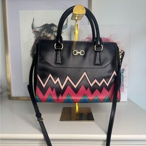 Salvatore Ferragamo Black and Pink Zigzag Satchel